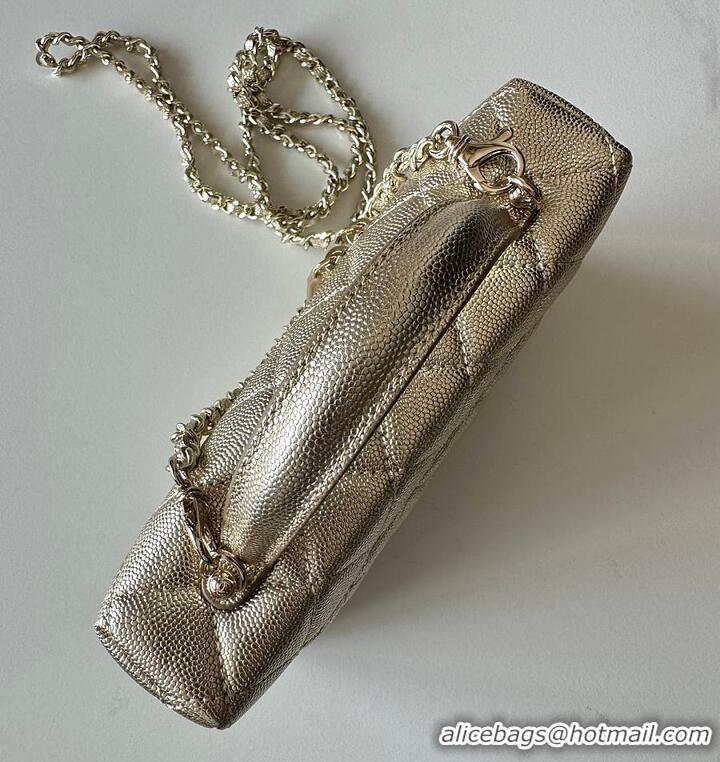 Big Discount Chanel Caviar Quilted Top Handle Slim Vanity Case with Chain Gold Metallic Caviar Brushed Light Gold Hardwa