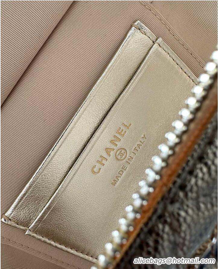 Big Discount Chanel Caviar Quilted Top Handle Slim Vanity Case with Chain Gold Metallic Caviar Brushed Light Gold Hardwa