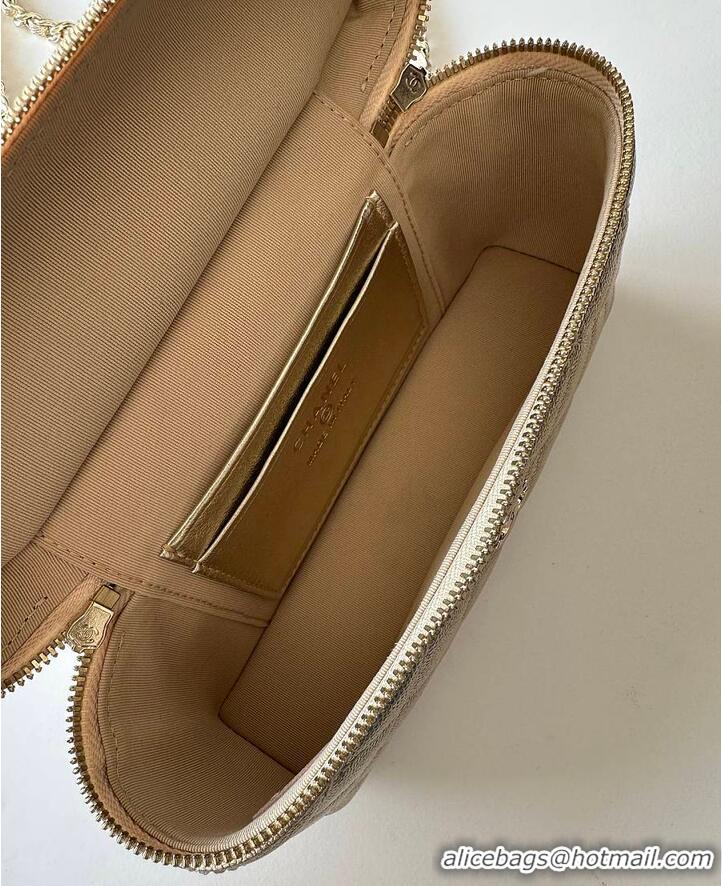 Big Discount Chanel Caviar Quilted Top Handle Slim Vanity Case with Chain Gold Metallic Caviar Brushed Light Gold Hardwa