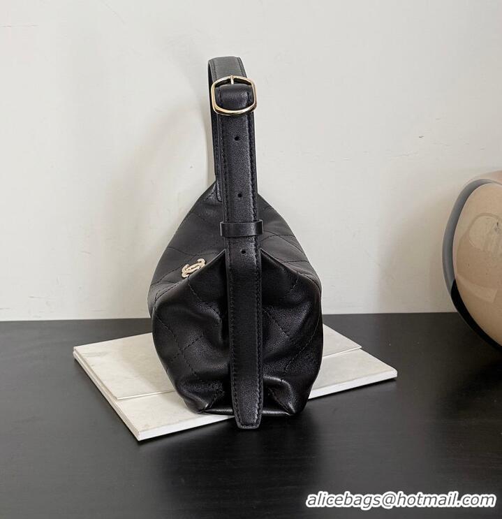 Cheapest Chanel Hobo Handbag Shiny Lambskin & Gold-Tone Metal AS6284 Black