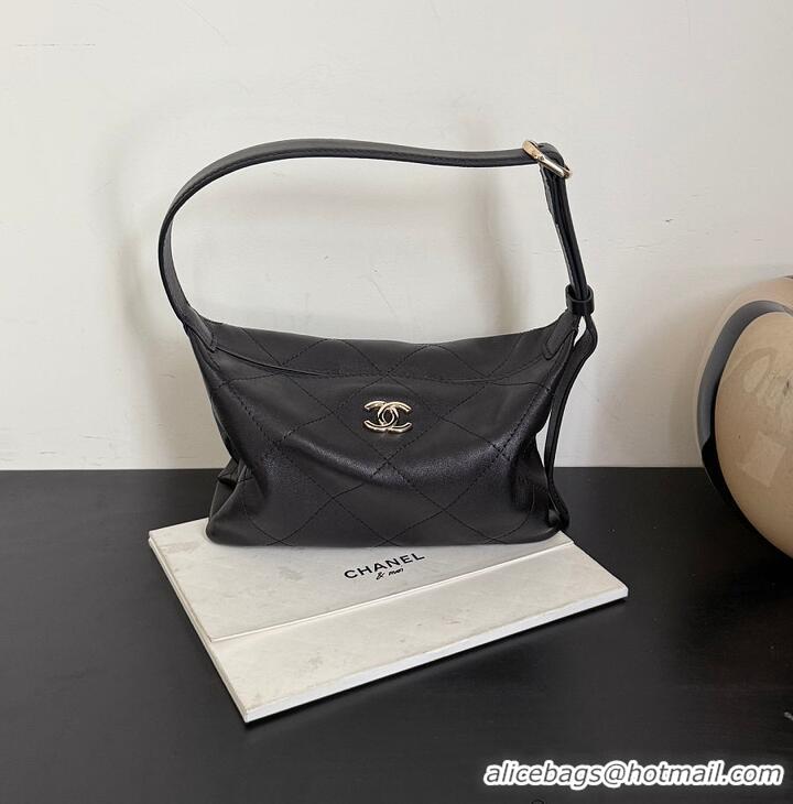 Cheapest Chanel Hobo Handbag Shiny Lambskin & Gold-Tone Metal AS6284 Black