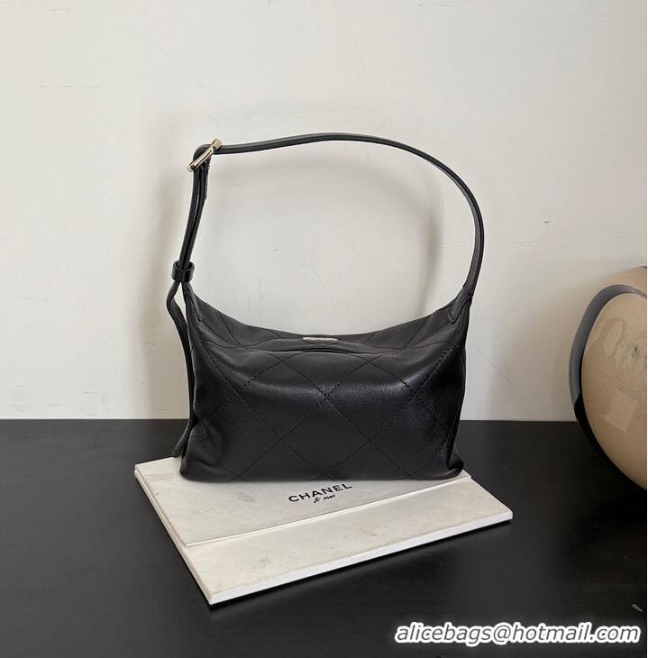 Cheapest Chanel Hobo Handbag Shiny Lambskin & Gold-Tone Metal AS6284 Black
