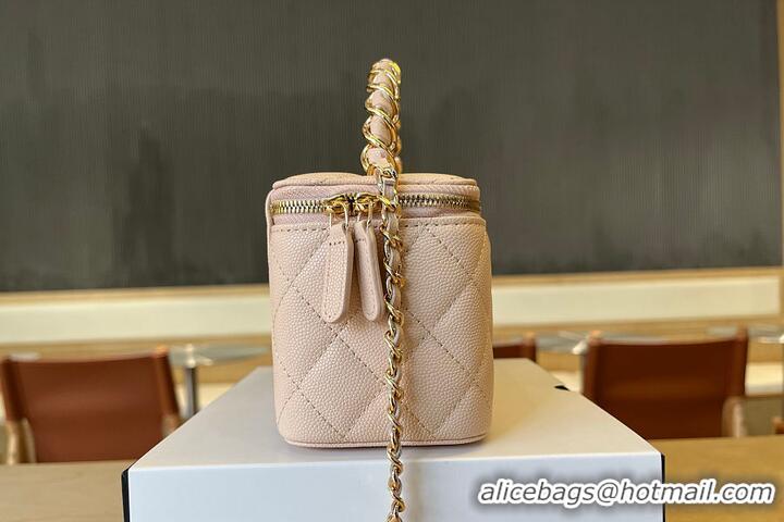 Buy New Cheap Chanel Vanity Case With Top Handle Grained Leather Gold tone metal AS6285 Light Beige