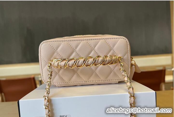Buy New Cheap Chanel Vanity Case With Top Handle Grained Leather Gold tone metal AS6285 Light Beige