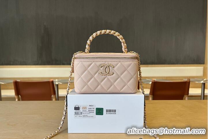 Buy New Cheap Chanel Vanity Case With Top Handle Grained Leather Gold tone metal AS6285 Light Beige