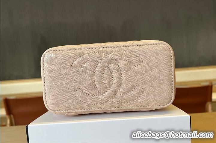 Buy New Cheap Chanel Vanity Case With Top Handle Grained Leather Gold tone metal AS6285 Light Beige