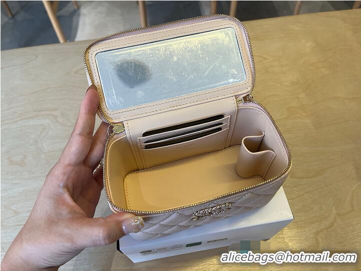 Buy New Cheap Chanel Vanity Case With Top Handle Grained Leather Gold tone metal AS6285 Light Beige