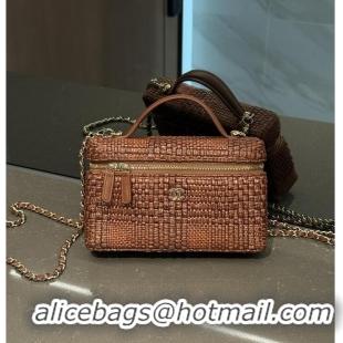 Shop Grade Chanel Classic Vanity with Chain Braided Raffia & Gold-Tone Metal AP6288 Brown