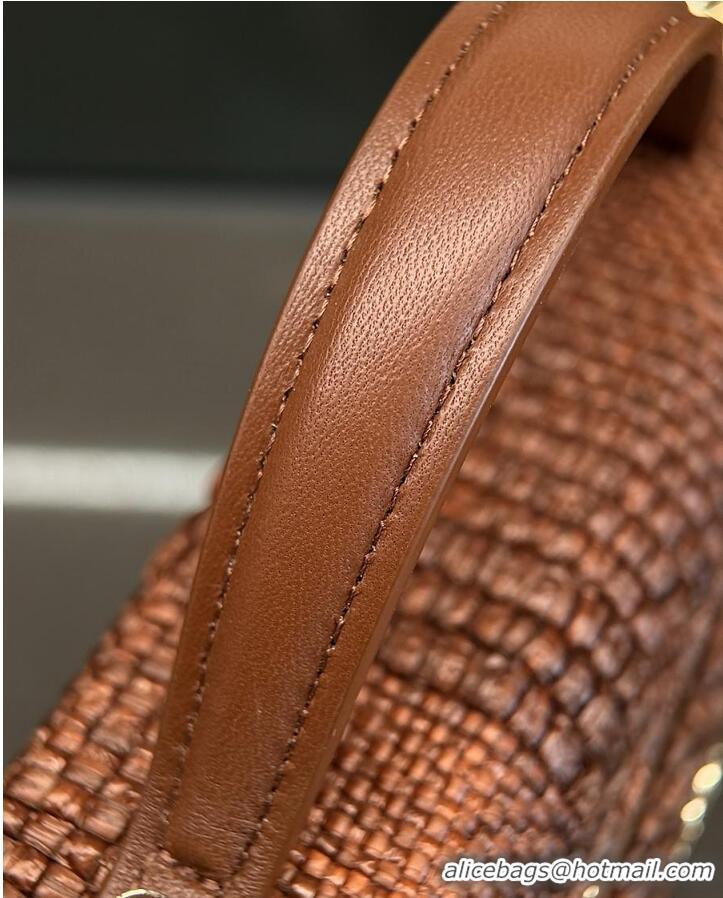 Shop Grade Chanel Classic Vanity with Chain Braided Raffia & Gold-Tone Metal AP6288 Brown