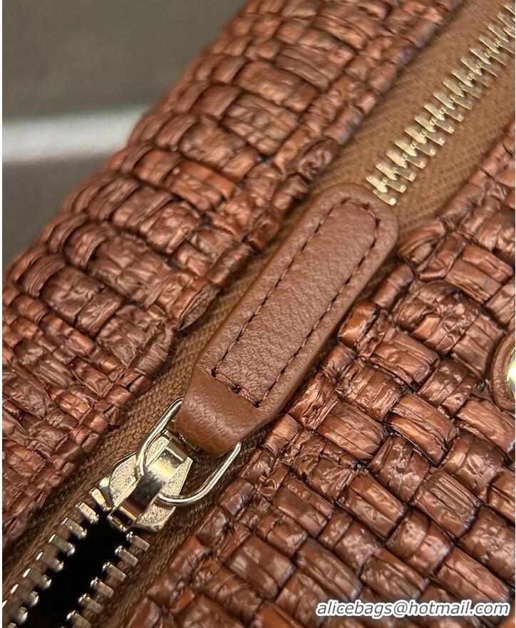 Shop Grade Chanel Classic Vanity with Chain Braided Raffia & Gold-Tone Metal AP6288 Brown