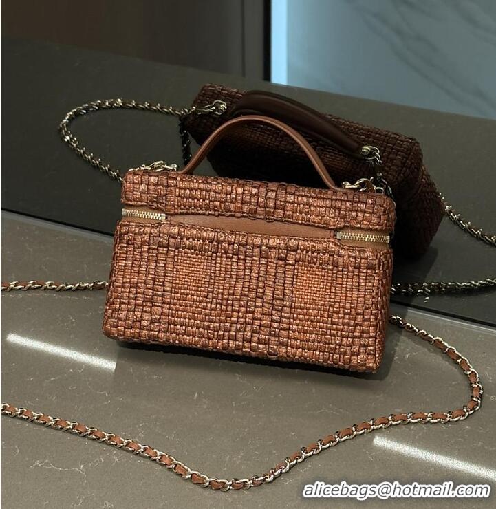 Shop Grade Chanel Classic Vanity with Chain Braided Raffia & Gold-Tone Metal AP6288 Brown