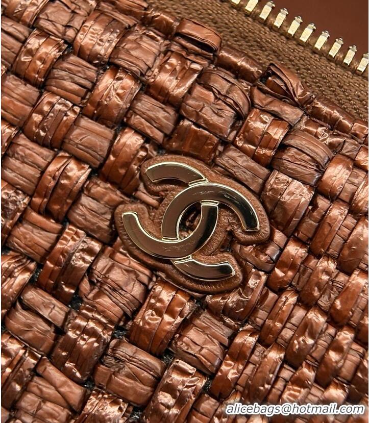 Shop Grade Chanel Classic Vanity with Chain Braided Raffia & Gold-Tone Metal AP6288 Brown