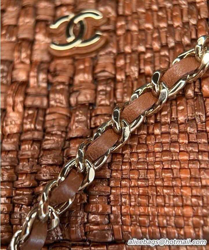 Shop Grade Chanel Classic Vanity with Chain Braided Raffia & Gold-Tone Metal AP6288 Brown