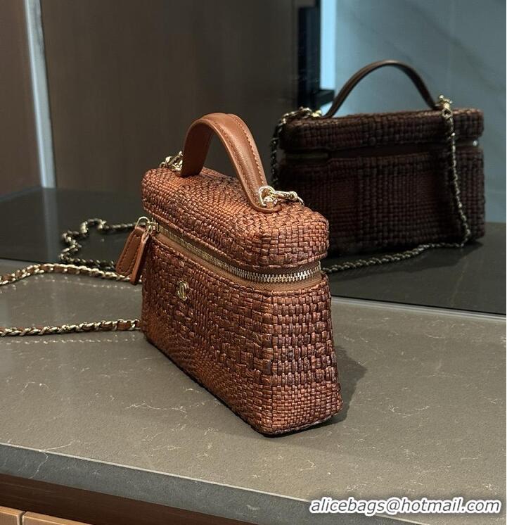 Shop Grade Chanel Classic Vanity with Chain Braided Raffia & Gold-Tone Metal AP6288 Brown