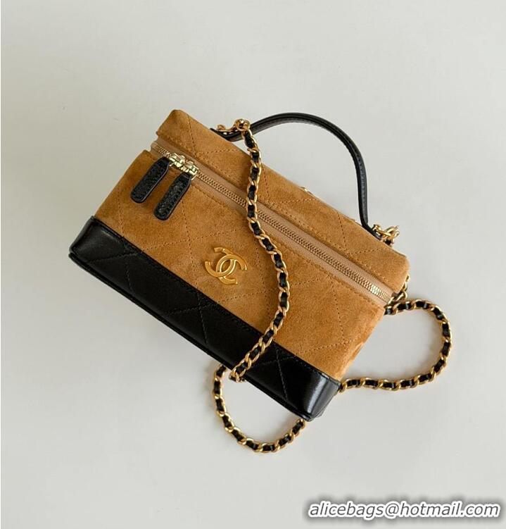 Buy Discount Chanel Vanity With Chain Suede Calfskin With Shiny Lambskin & Gold-Tone Metal AP6298 Beige/Black