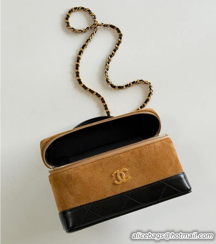 Buy Discount Chanel Vanity With Chain Suede Calfskin With Shiny Lambskin & Gold-Tone Metal AP6298 Beige/Black