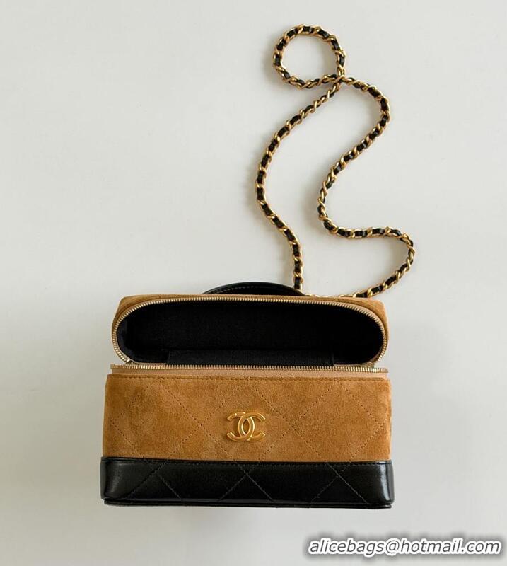Buy Discount Chanel Vanity With Chain Suede Calfskin With Shiny Lambskin & Gold-Tone Metal AP6298 Beige/Black