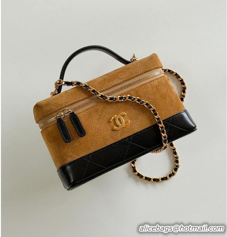 Buy Discount Chanel Vanity With Chain Suede Calfskin With Shiny Lambskin & Gold-Tone Metal AP6298 Beige/Black