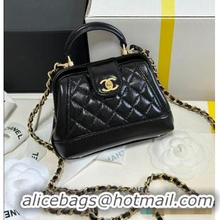 Famous Brand Chanel Mini Cocodoc Doctor Bag Quilted Shiny Lambskin Aged Gold Hardware AP6280 Black