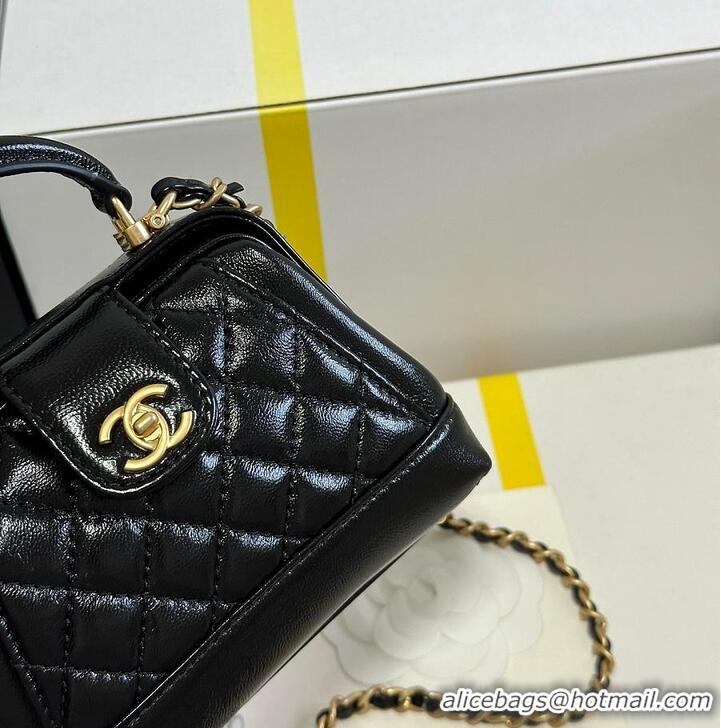 Famous Brand Chanel Mini Cocodoc Doctor Bag Quilted Shiny Lambskin Aged Gold Hardware AP6280 Black
