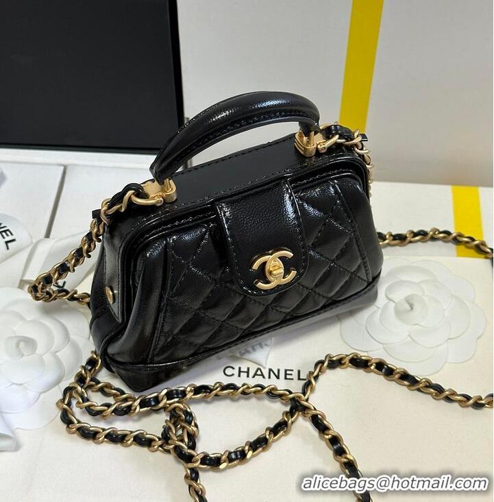 Famous Brand Chanel Mini Cocodoc Doctor Bag Quilted Shiny Lambskin Aged Gold Hardware AP6280 Black