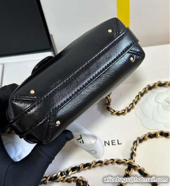 Famous Brand Chanel Mini Cocodoc Doctor Bag Quilted Shiny Lambskin Aged Gold Hardware AP6280 Black