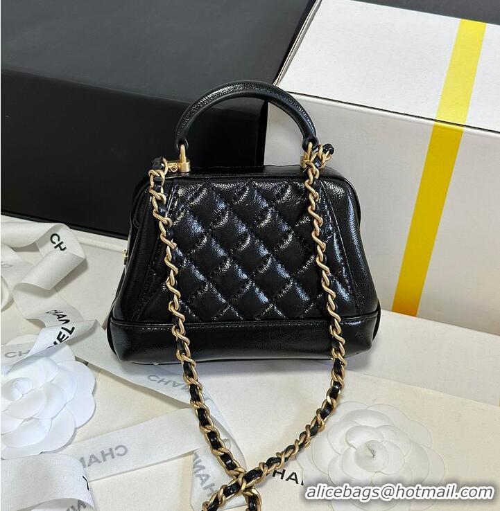 Famous Brand Chanel Mini Cocodoc Doctor Bag Quilted Shiny Lambskin Aged Gold Hardware AP6280 Black