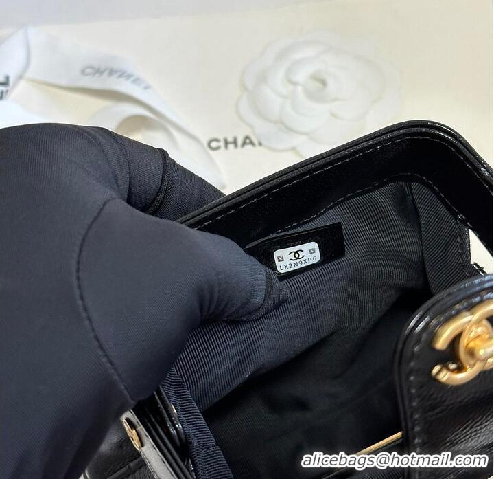 Famous Brand Chanel Mini Cocodoc Doctor Bag Quilted Shiny Lambskin Aged Gold Hardware AP6280 Black