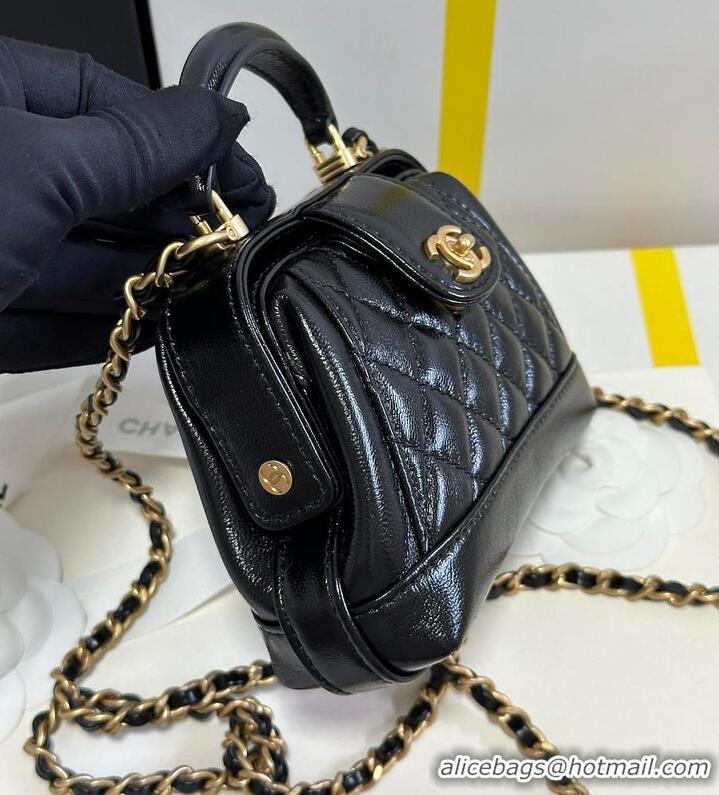 Famous Brand Chanel Mini Cocodoc Doctor Bag Quilted Shiny Lambskin Aged Gold Hardware AP6280 Black