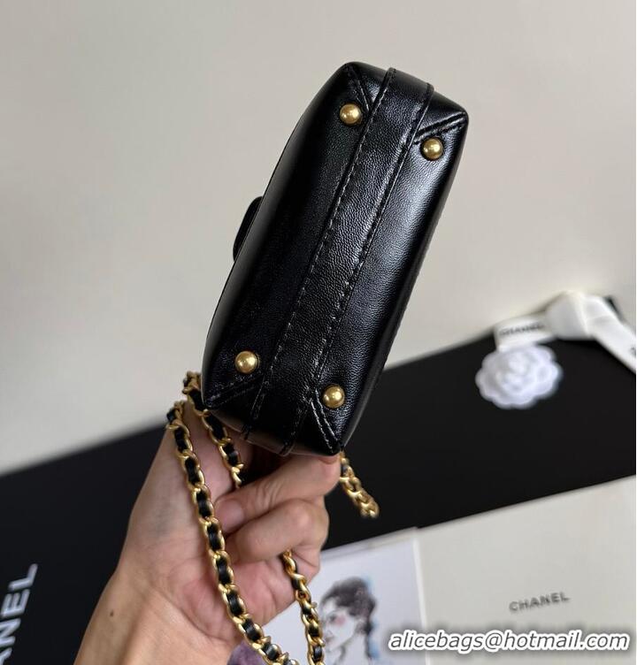 Famous Brand Chanel Mini Cocodoc Doctor Bag Quilted Shiny Lambskin Aged Gold Hardware AP6280 Black