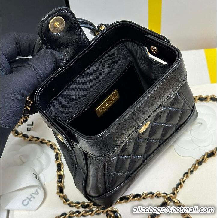 Famous Brand Chanel Mini Cocodoc Doctor Bag Quilted Shiny Lambskin Aged Gold Hardware AP6280 Black