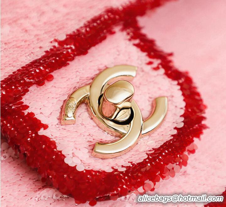 Super Quality Chanel Foldable flap bag Sequins & Gold-Plated Metal AP6287 Pink/Red
