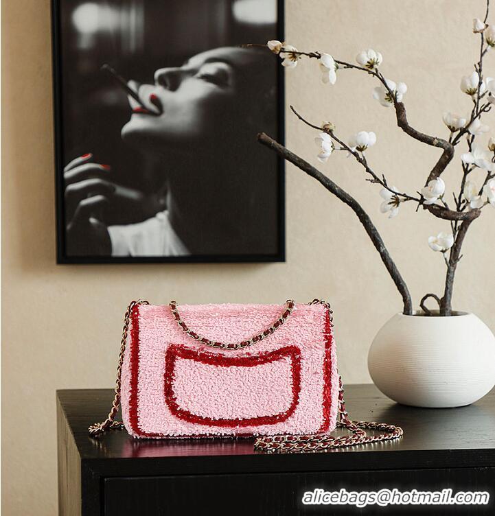 Super Quality Chanel Foldable flap bag Sequins & Gold-Plated Metal AP6287 Pink/Red