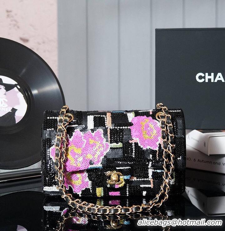 Reasonable Price Chanel Classic 11.12 Handbag/Satin/Sequins/Camellia Edition AP6289
