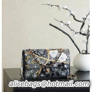Top Quality Discount Chanel Classic 11.12 handbag/Satin/sequins/glass pearls & gold AP6290