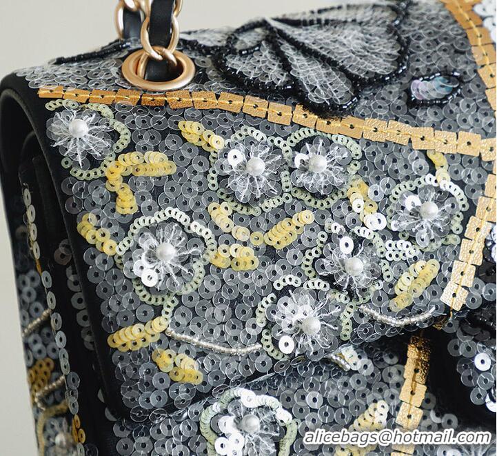 Top Quality Discount Chanel Classic 11.12 handbag/Satin/sequins/glass pearls & gold AP6290