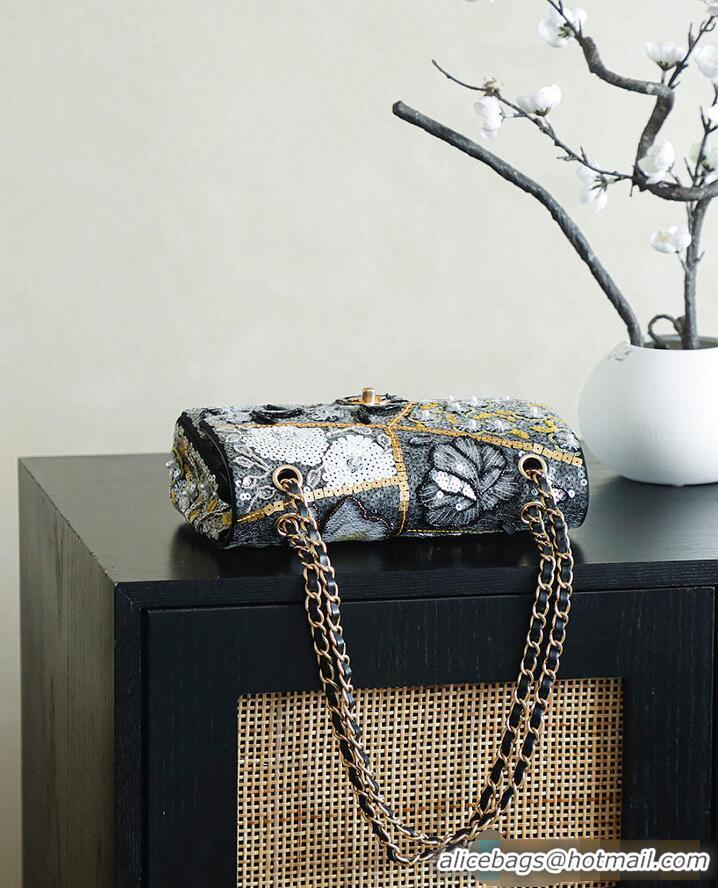 Top Quality Discount Chanel Classic 11.12 handbag/Satin/sequins/glass pearls & gold AP6290