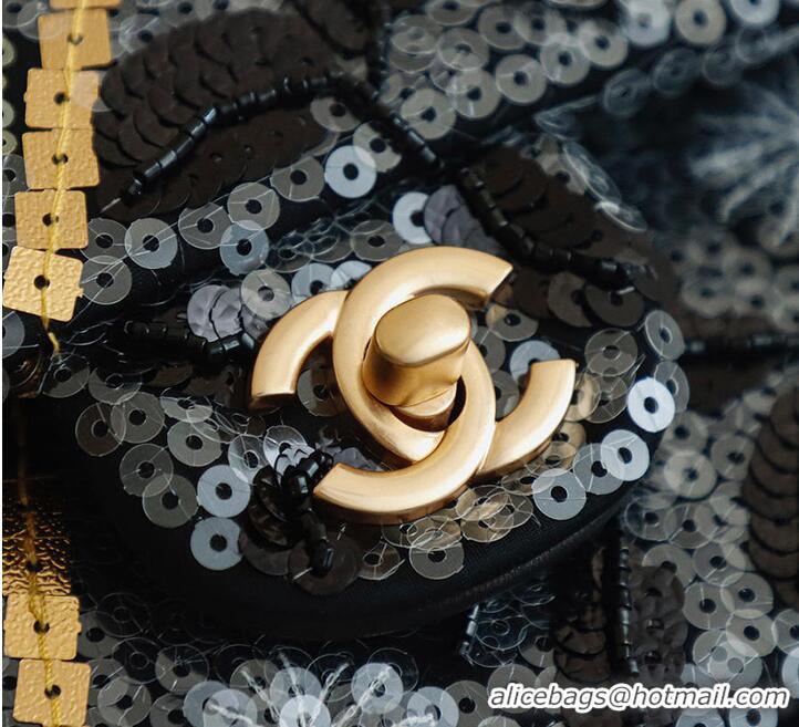 Top Quality Discount Chanel Classic 11.12 handbag/Satin/sequins/glass pearls & gold AP6290