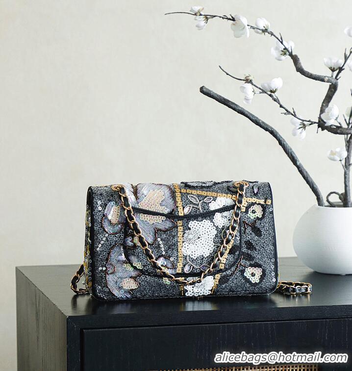 Top Quality Discount Chanel Classic 11.12 handbag/Satin/sequins/glass pearls & gold AP6290