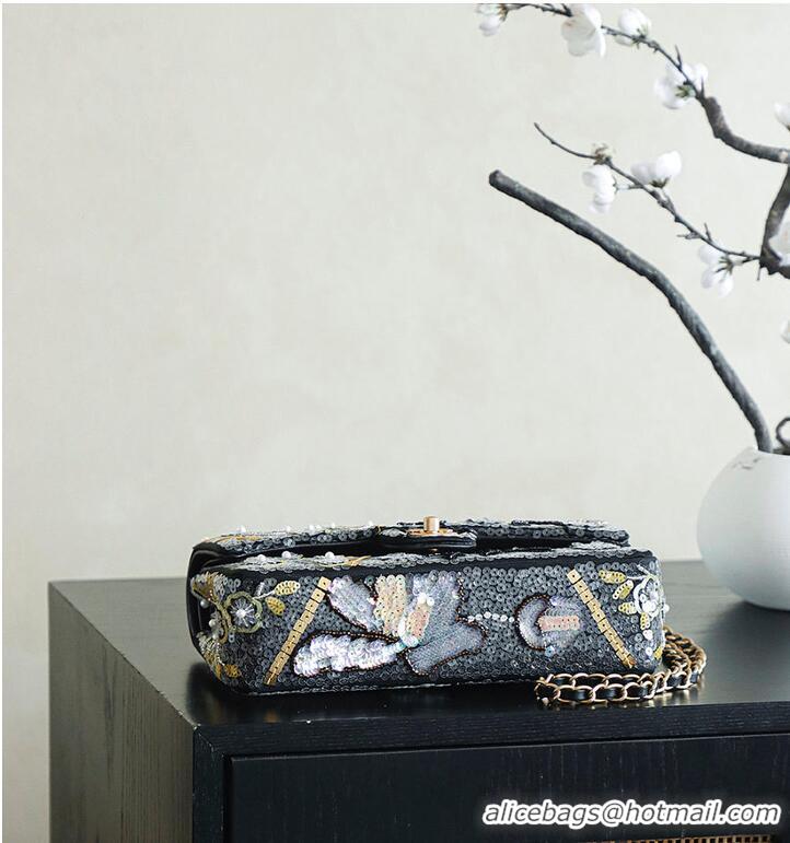 Top Quality Discount Chanel Classic 11.12 handbag/Satin/sequins/glass pearls & gold AP6290