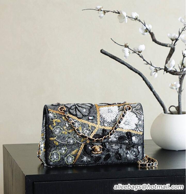 Top Quality Discount Chanel Classic 11.12 handbag/Satin/sequins/glass pearls & gold AP6290
