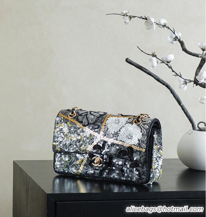 Top Quality Discount Chanel Classic 11.12 handbag/Satin/sequins/glass pearls & gold AP6290