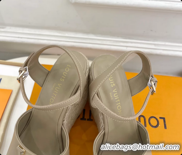 Purchase Louis Vuitton LV Mare Wedge Espadrrile Sandals Gray Calfskin Leather 120MM 6062108