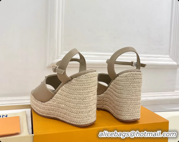 Purchase Louis Vuitton LV Mare Wedge Espadrrile Sandals Gray Calfskin Leather 120MM 6062108