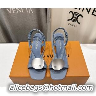 Best Grade Louis Vuitton LV Treasure Heeled Sandals Sky Blue Patent Calf Leather 35MM 6062208