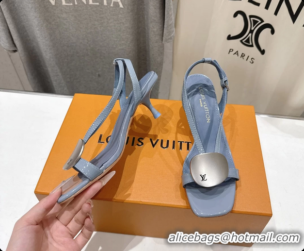 Best Grade Louis Vuitton LV Treasure Heeled Sandals Sky Blue Patent Calf Leather 35MM 6062208