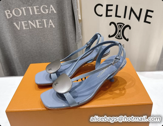 Best Grade Louis Vuitton LV Treasure Heeled Sandals Sky Blue Patent Calf Leather 35MM 6062208