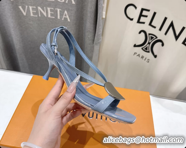 Best Grade Louis Vuitton LV Treasure Heeled Sandals Sky Blue Patent Calf Leather 35MM 6062208