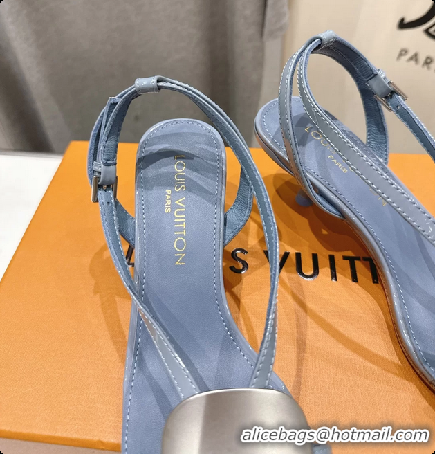 Best Grade Louis Vuitton LV Treasure Heeled Sandals Sky Blue Patent Calf Leather 35MM 6062208