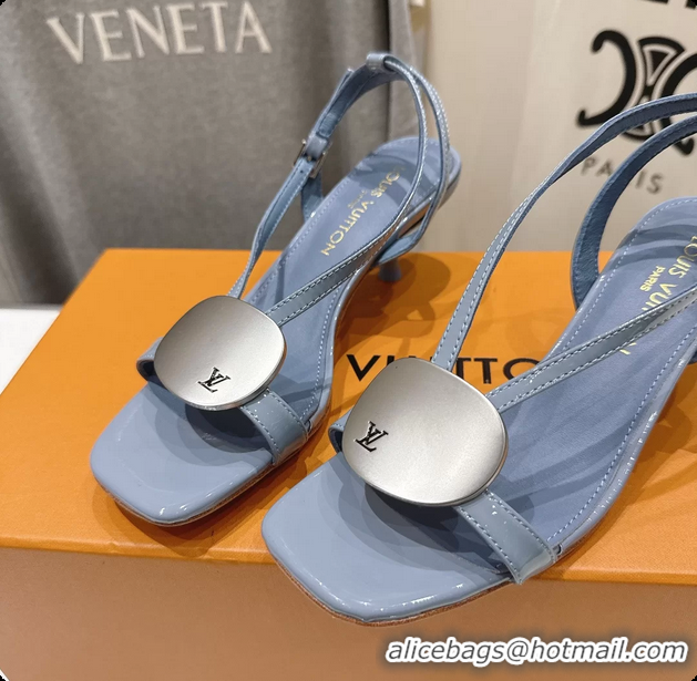 Best Grade Louis Vuitton LV Treasure Heeled Sandals Sky Blue Patent Calf Leather 35MM 6062208